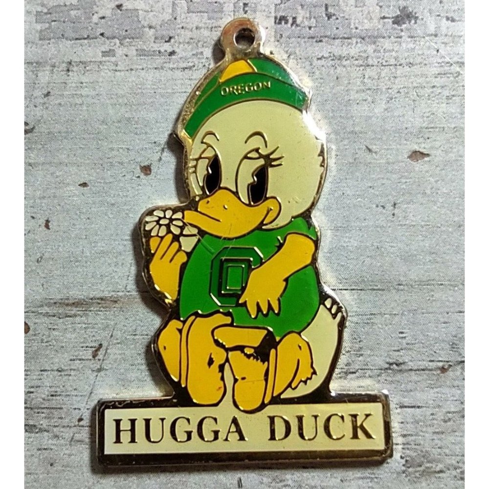 Vintage University of Oregon Baby Hugga Duck Enamel Pendant Necklace or Keyring